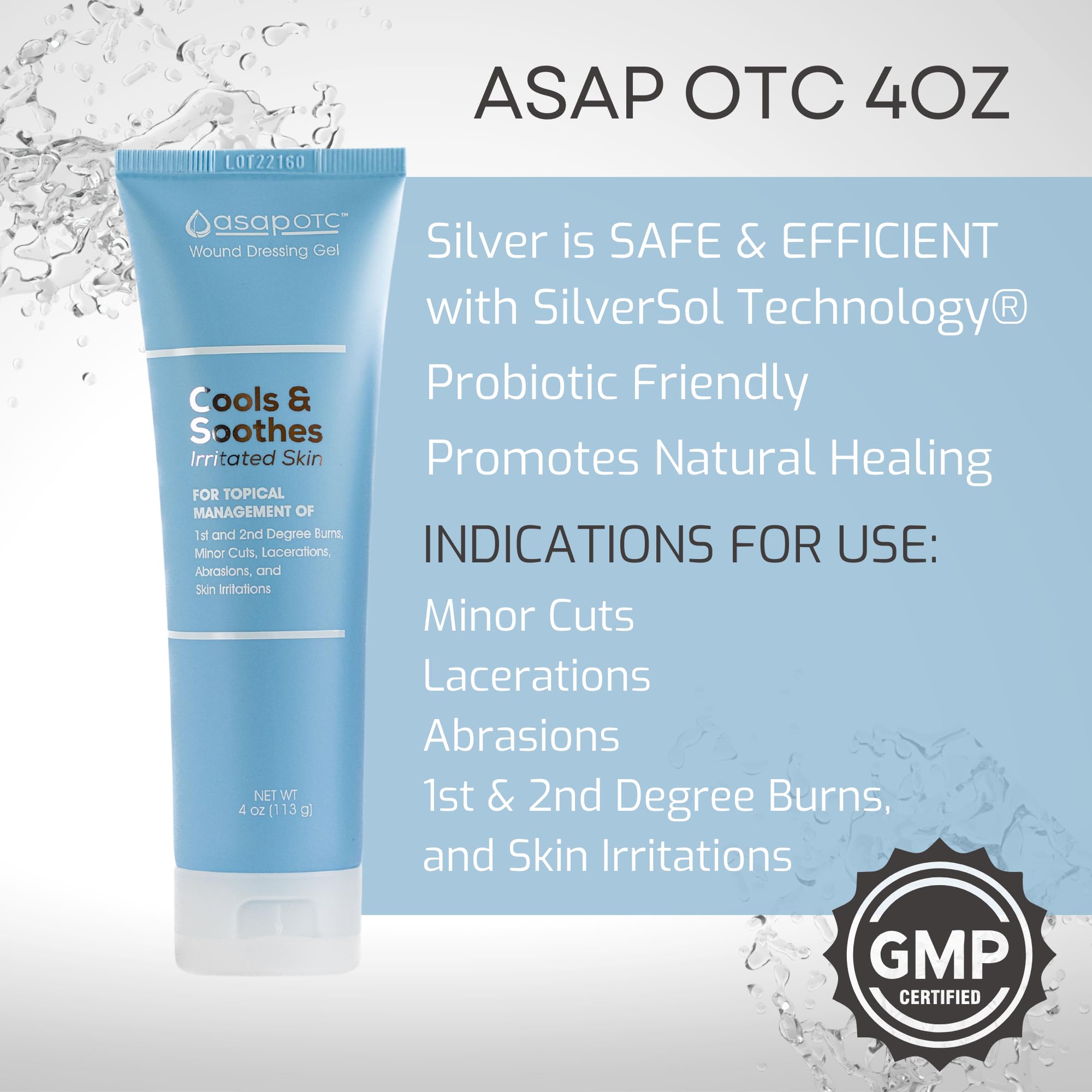 ASAP OTC wound gel packaging and label showing 24 ppm silver.