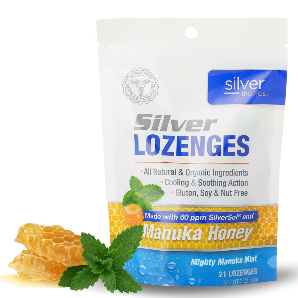 American Biotech Labs Silver Biotics lozenges 21-count for immune support.