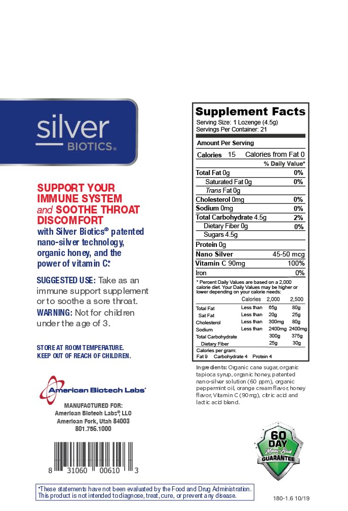 American Biotech Labs SilverSol 60ppm label on packaging.