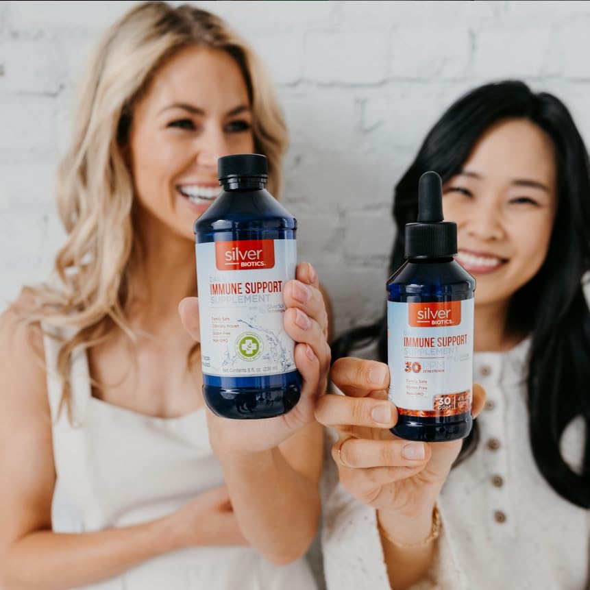American Biotech Labs SilverBiotics label close-up emphasizing clean ingredients and vegan formulation.