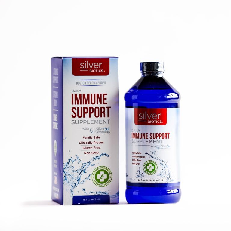 American Biotech Labs SilverBiotics bottle with vegan and gluten-free branding for inclusive use.