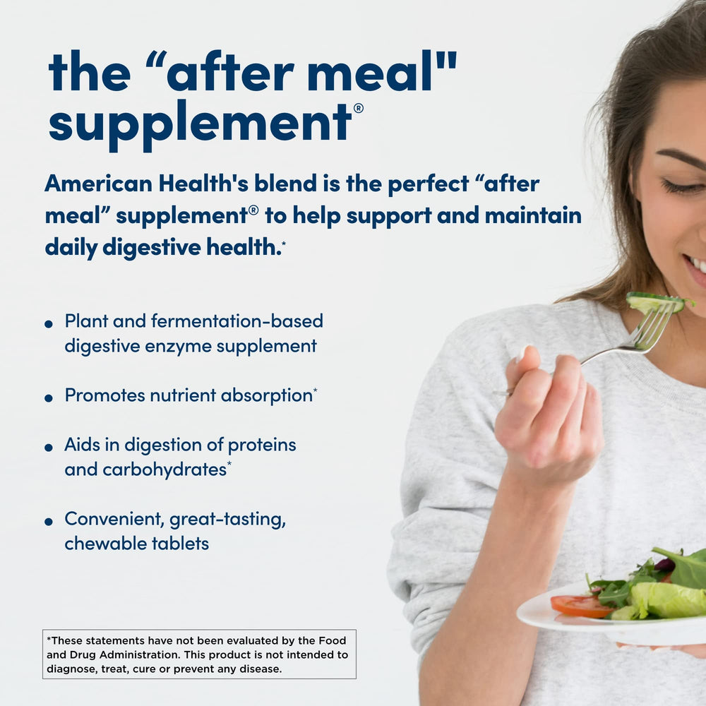 Close-up of American Health Papaya Enzyme chewables highlighting texture and flavor.