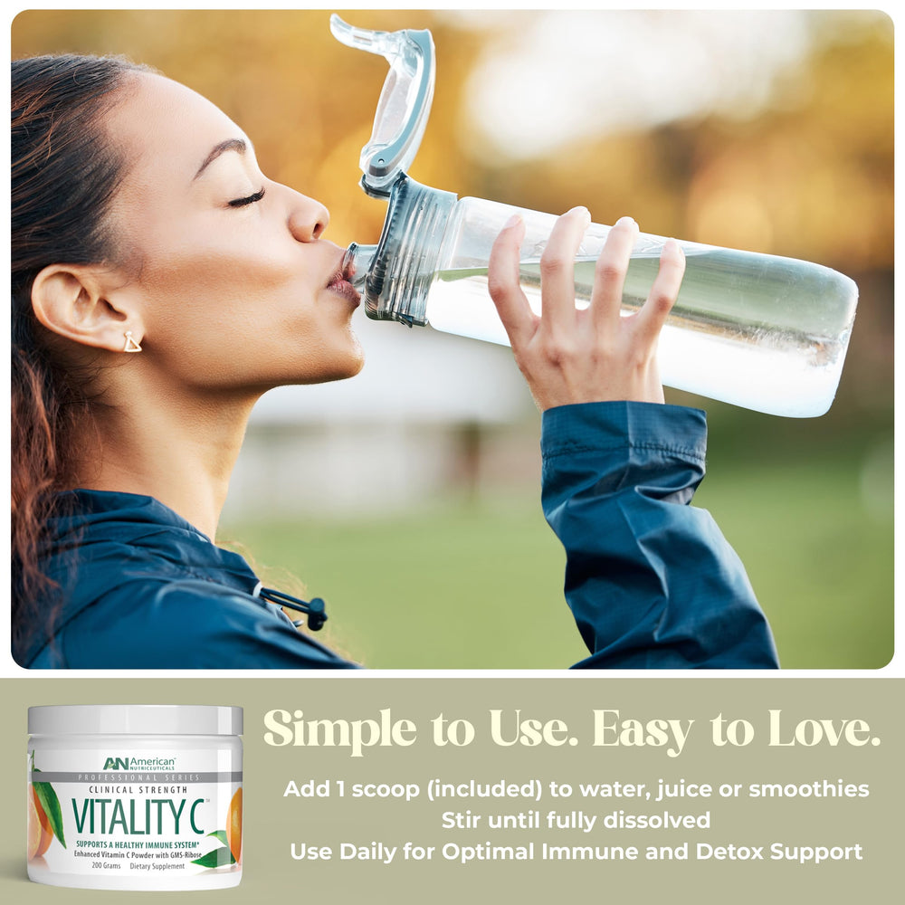 American Nutriceuticals Vitamin C Powder added to juice for a smooth boost