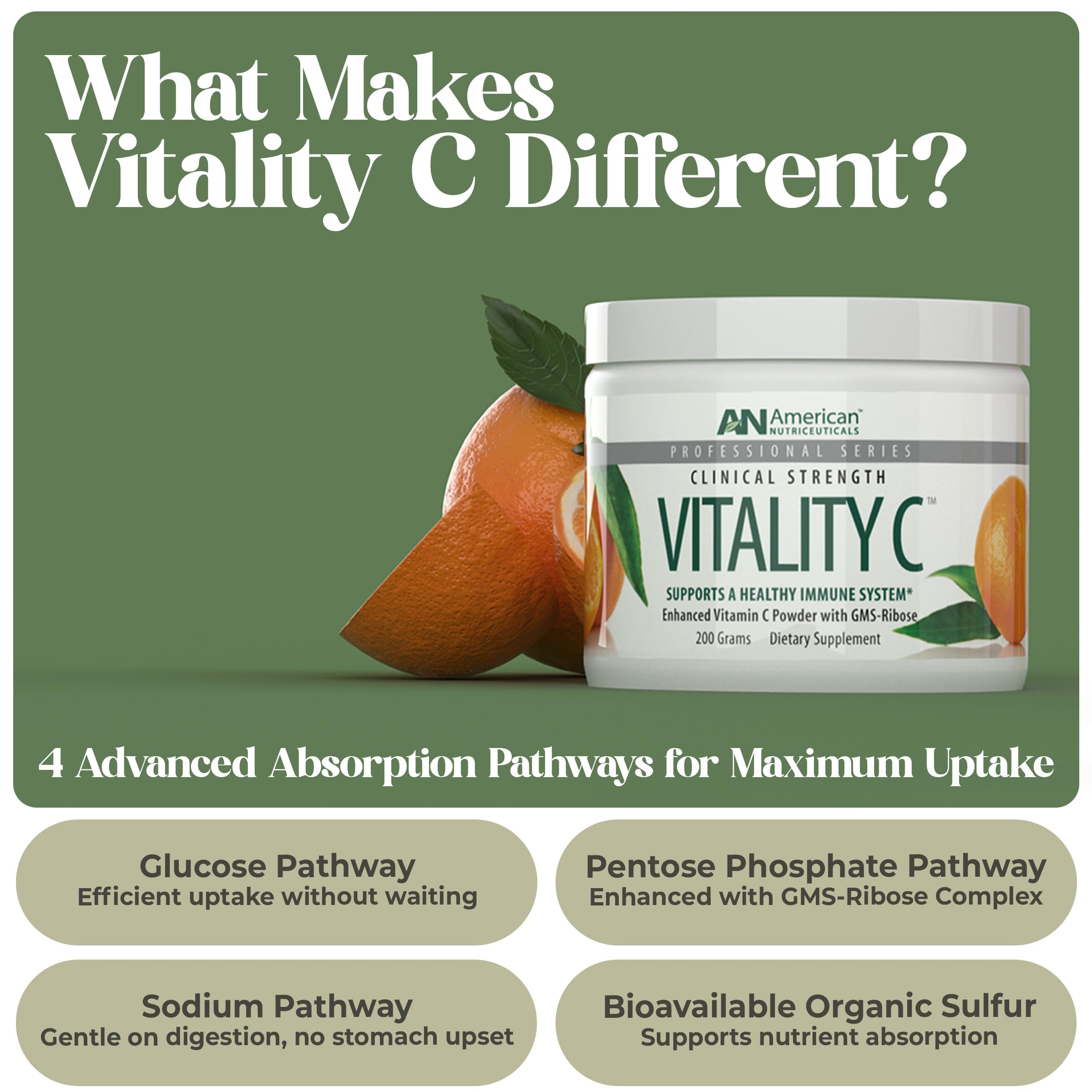 American Nutriceuticals Vitamin C Powder scoop enables precise, tasteless daily dosing