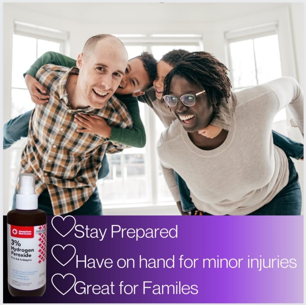 American Red Cross 3% hydrogen peroxide spray travel-size bottle for on-the-go wound care.