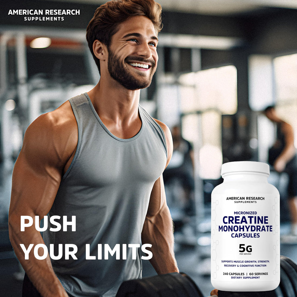 American Research Supplements Creatine Monohydrate Capsules 5G serving suggestion shows easy daily intake