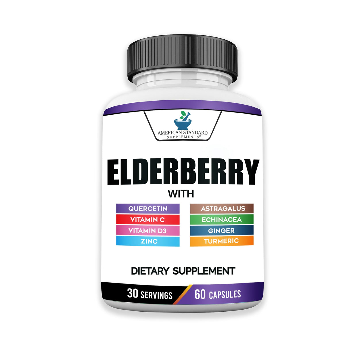 American Standard Elderberry Extract bottle for daily immune support.