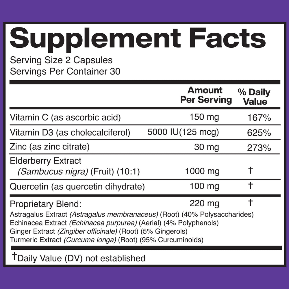 Capsules of American Standard Elderberry Extract for easy daily use.