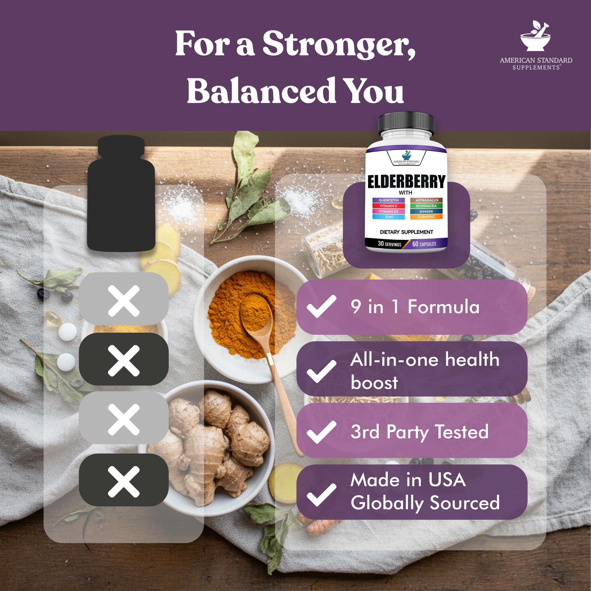 Quercetin and vitamin C highlighted on the packaging.