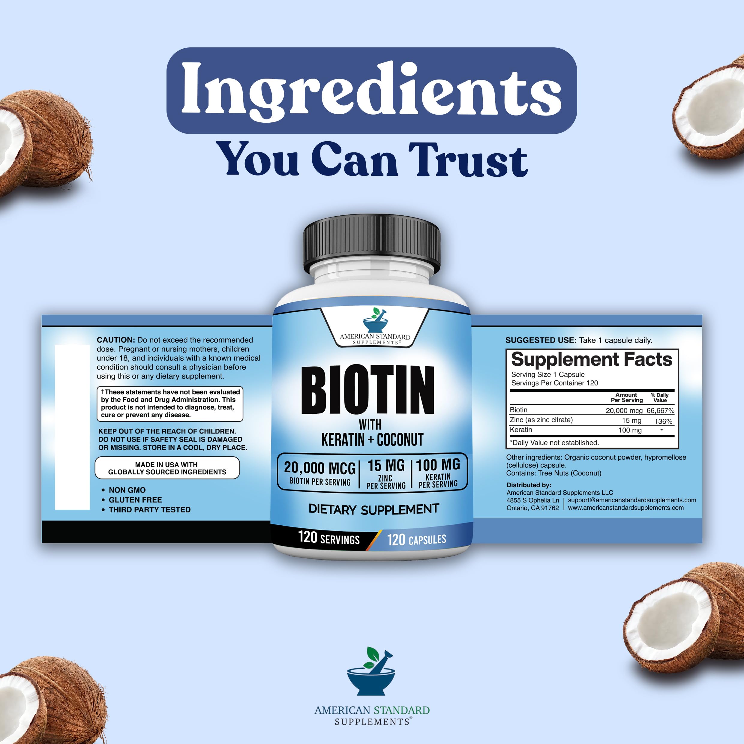 American Standard Biotin 120-day supply packaging closeup signals long-term daily use