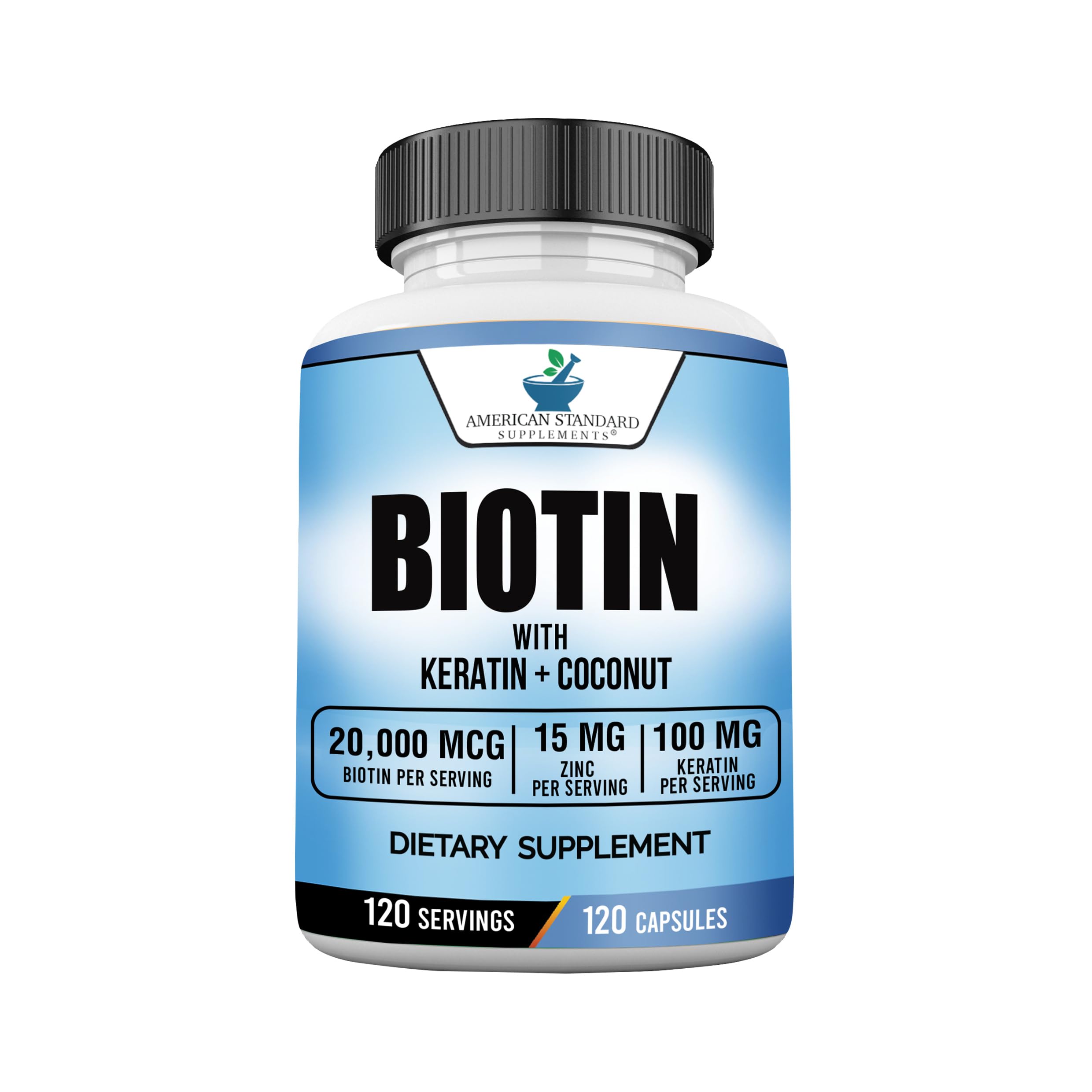 American Standard Biotin bottle front view highlights premium formula for daily hair and nail support
