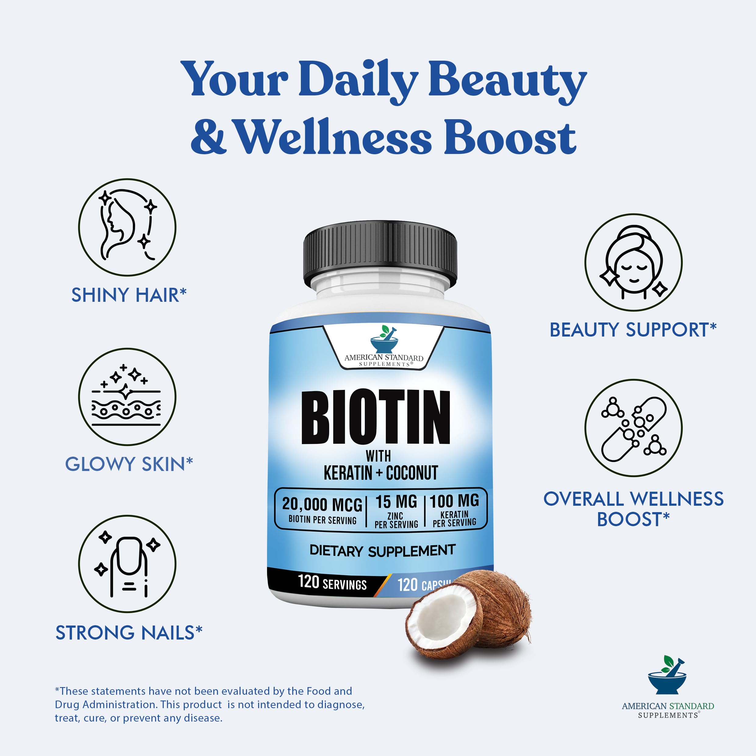 American Standard Biotin bottle with glass of water demonstrates easy daily ritual