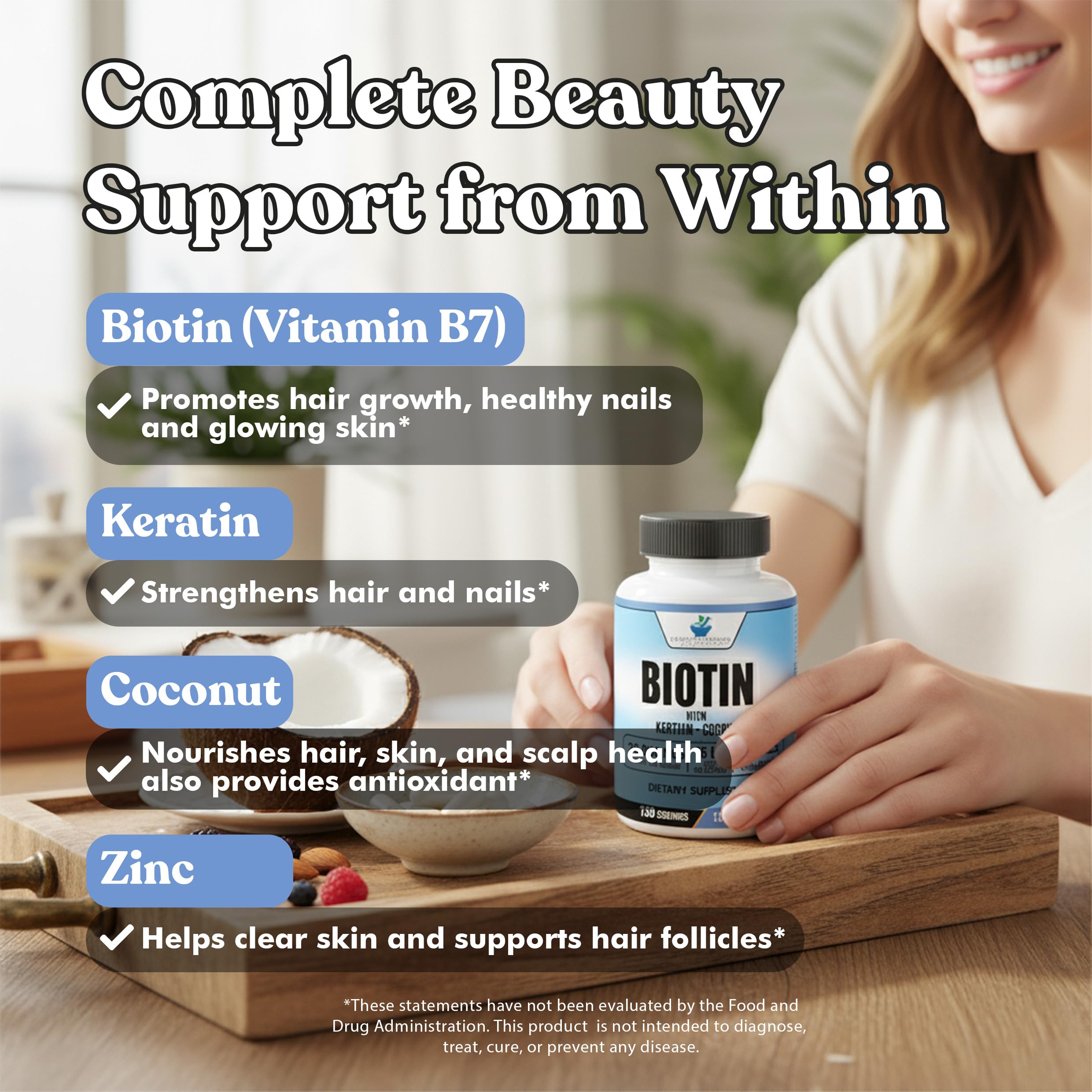 American Standard Biotin bottle label underscores USA-made quality and gluten-free formula