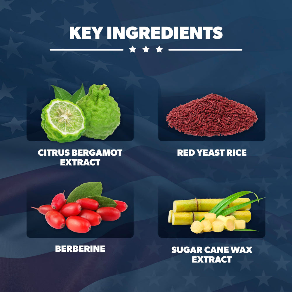 American Vitality Liberty Heart berberine-yeast-bergamot panel emphasizes metabolic and cardiovascular focus.