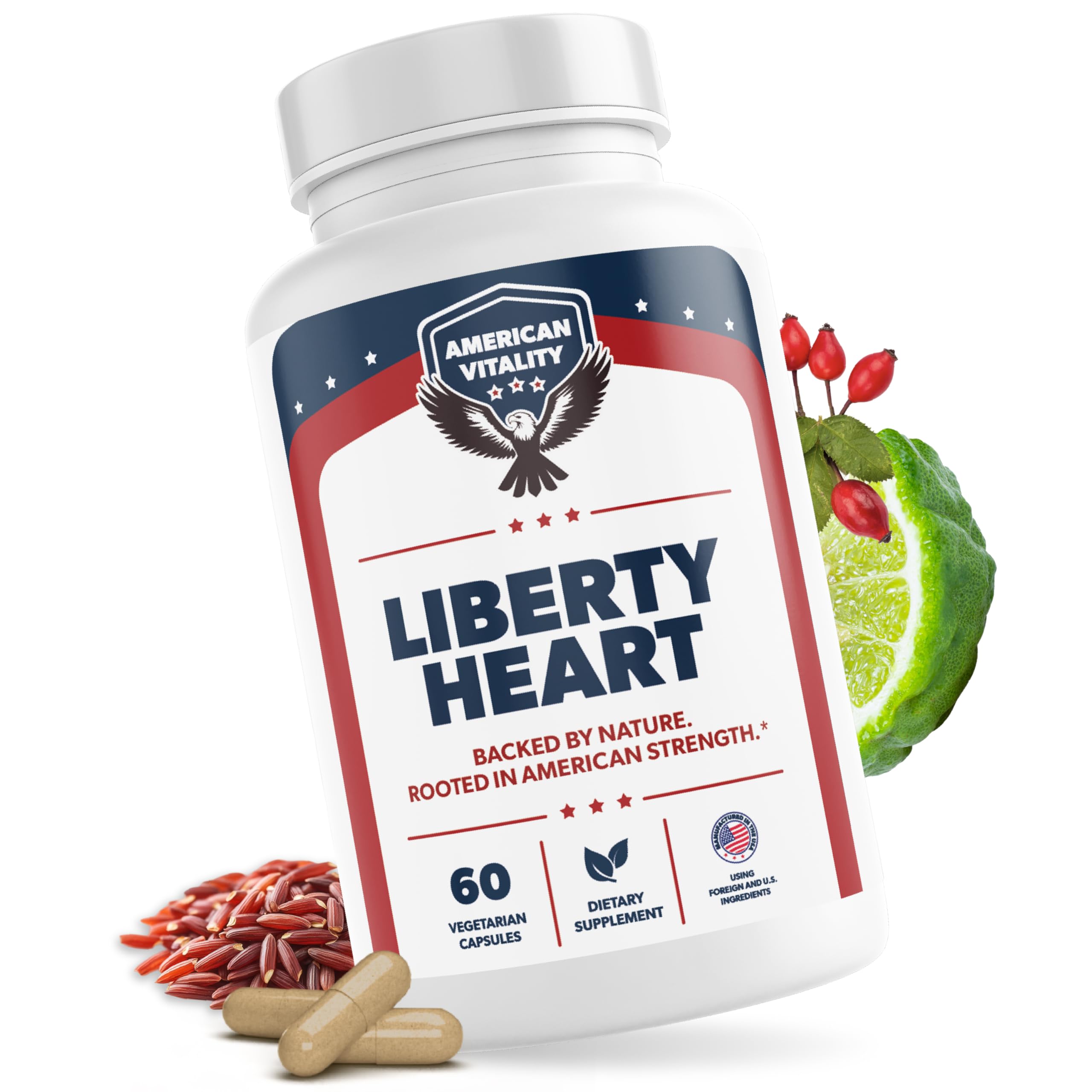 American Vitality Liberty Heart bottle front promotes heart wellness and daily use.