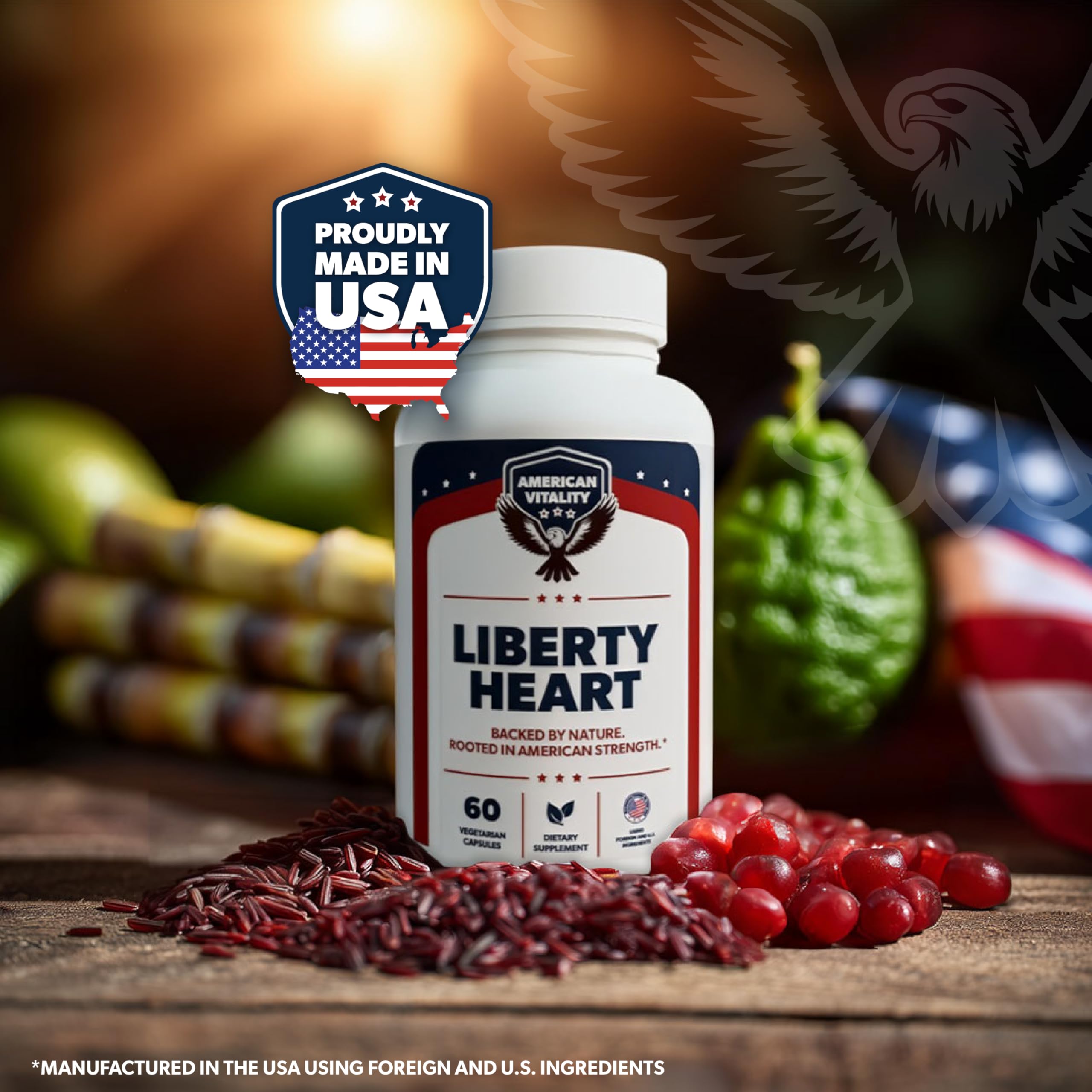 American Vitality Liberty Heart ingredients list highlights plant-based formula.