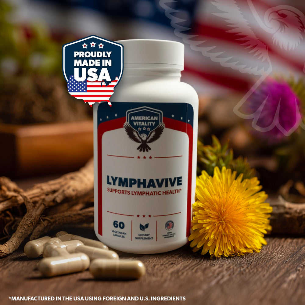 AMERICAN VITALITY LymphaVive herbal blend highlights burdock and kelp for balance