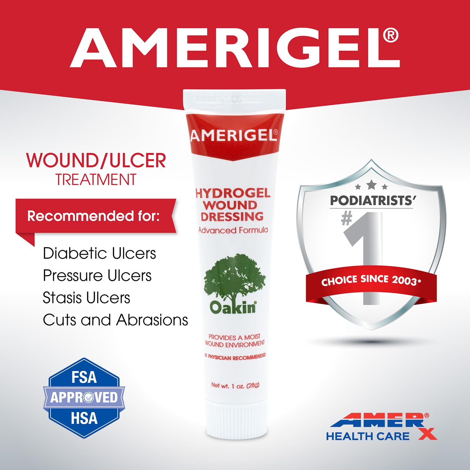 Applying AMERIGEL as a thin layer on a wound area for controlled moisture