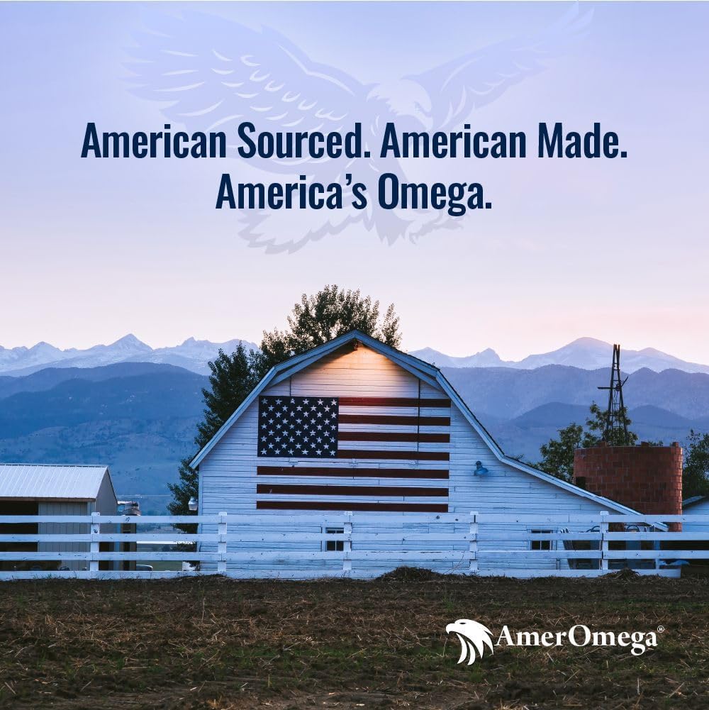 AmerOmega Safe Quality Food certification seal on label.