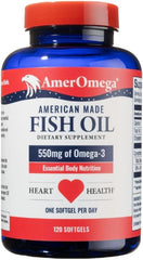 AmerOmega triglyceride-omega3 softgels bottle on shelf signaling heart health support.
