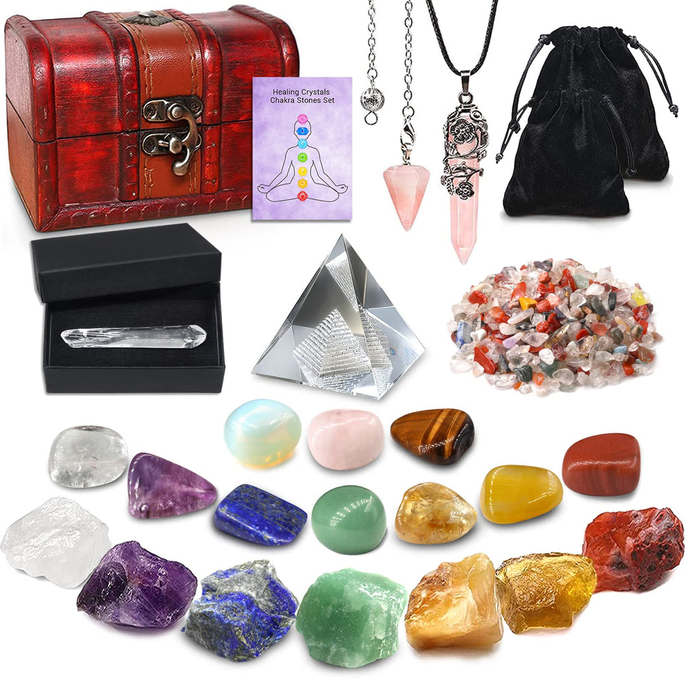AMill 23pcs crystals set with wooden gift box enhances meditation ambience