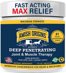 Amish Origins Joint & Muscle Ointment bottle with deep penetrating action for joint comfort.