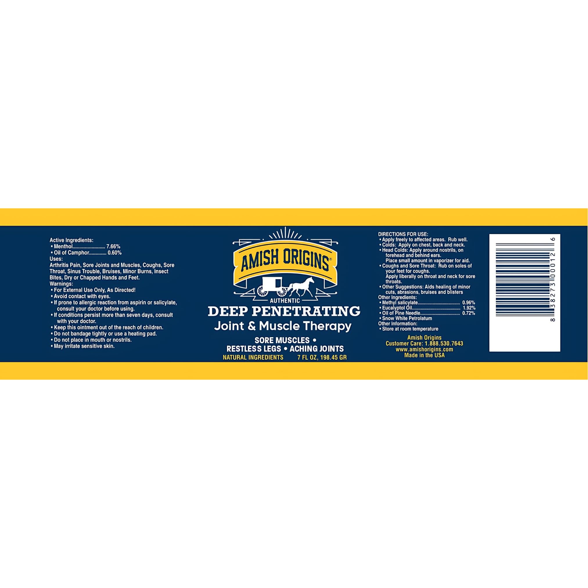 Amish Origins packaging box showing 7 oz capacity and natural formulation.