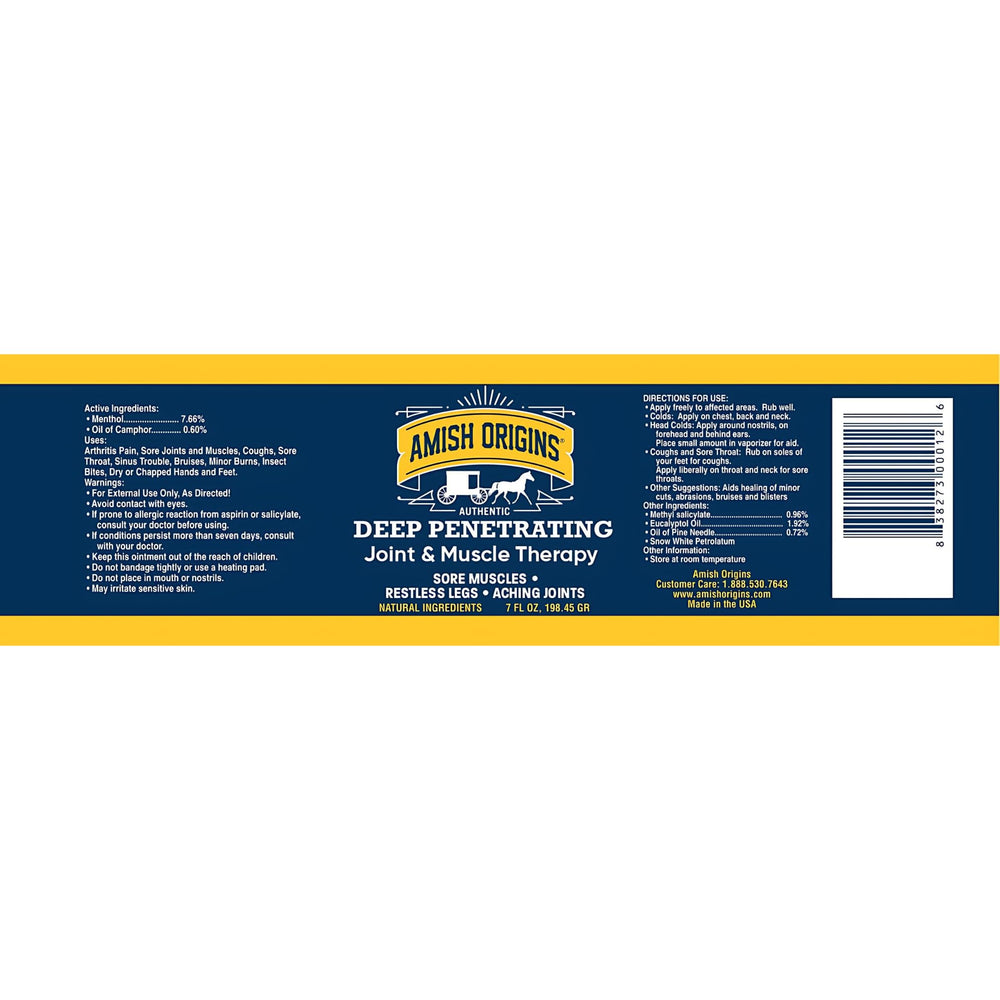 Amish Origins packaging box showing 7 oz capacity and natural formulation.