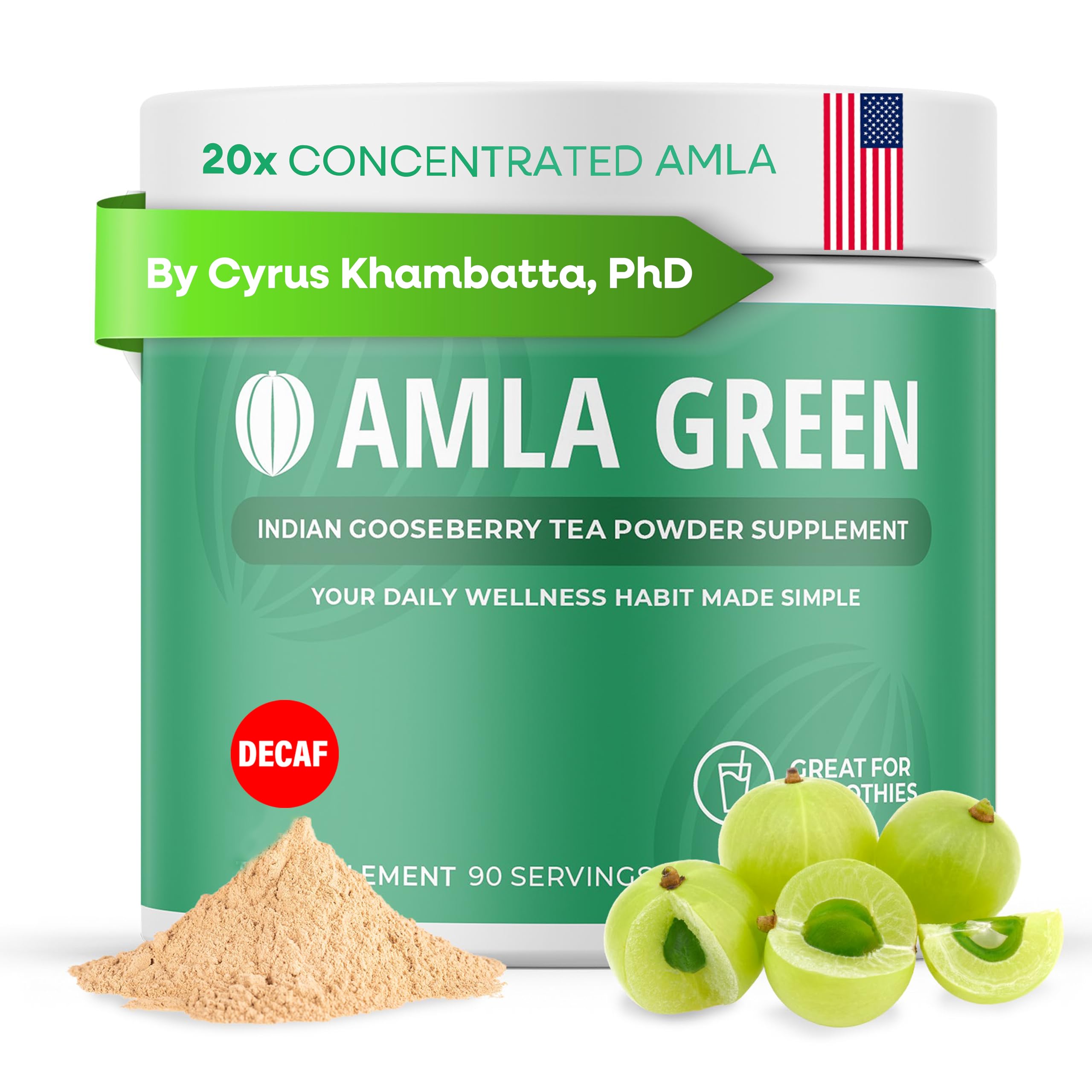 Amla Green 20x concentrated powder bottle for potent daily antioxidant support