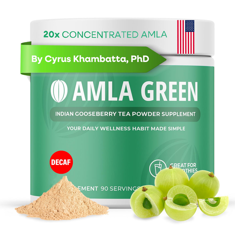 Amla Green 20x concentrated powder bottle for potent daily antioxidant support