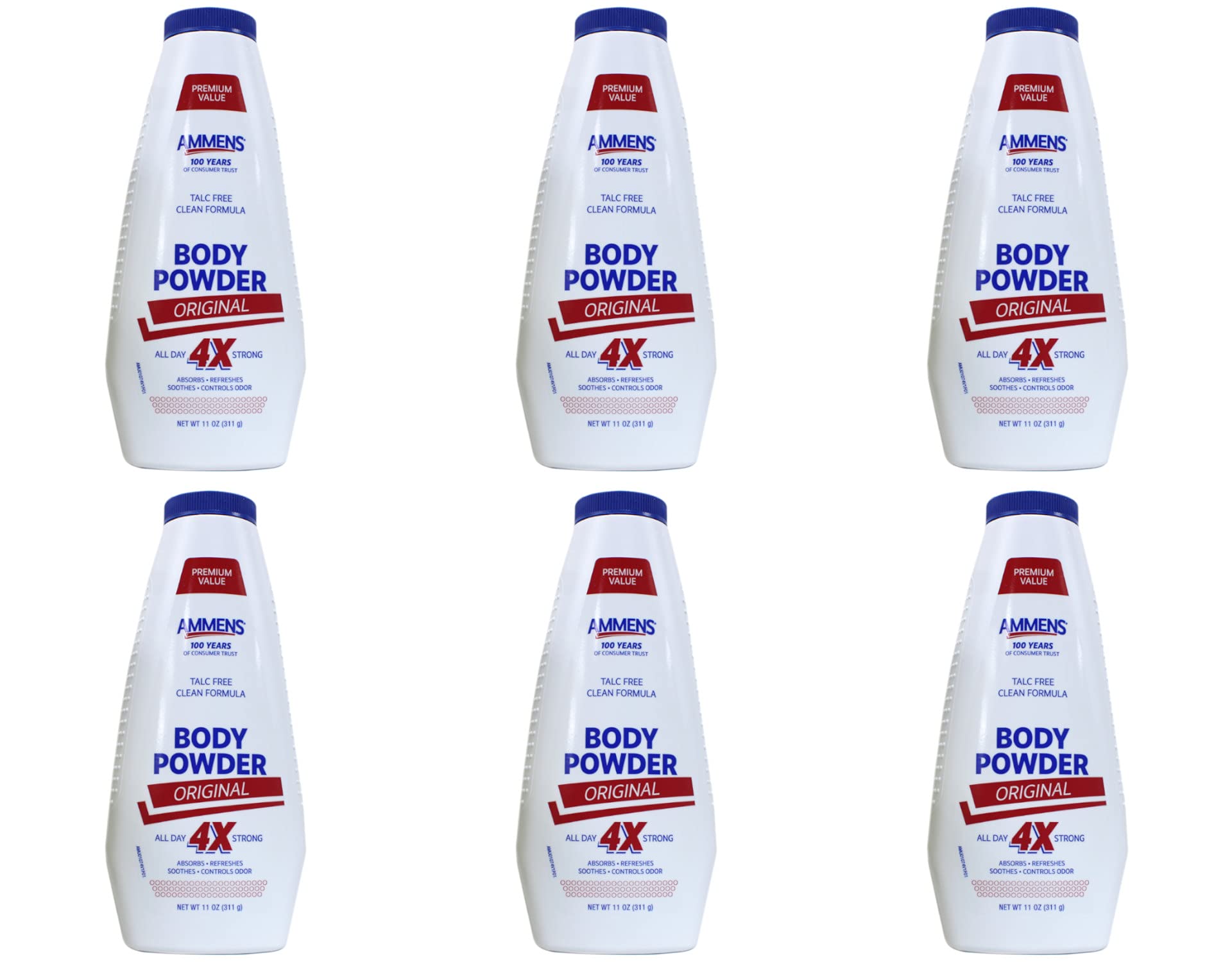 AMMENS Body Powder Original bottle pour for all-day dryness.