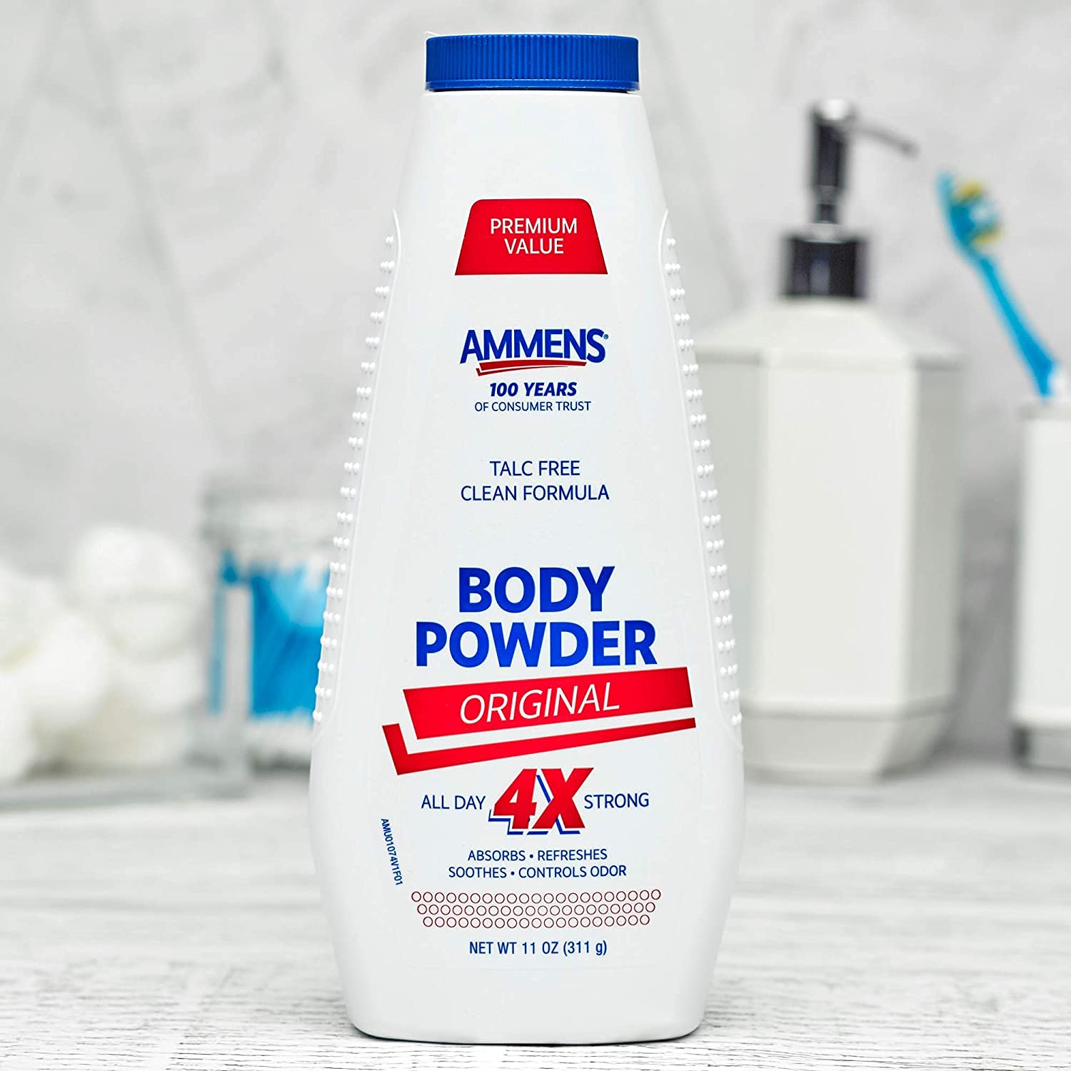 AMMENS Body Powder Original unisex design suits daily use and shared bathroom routines.