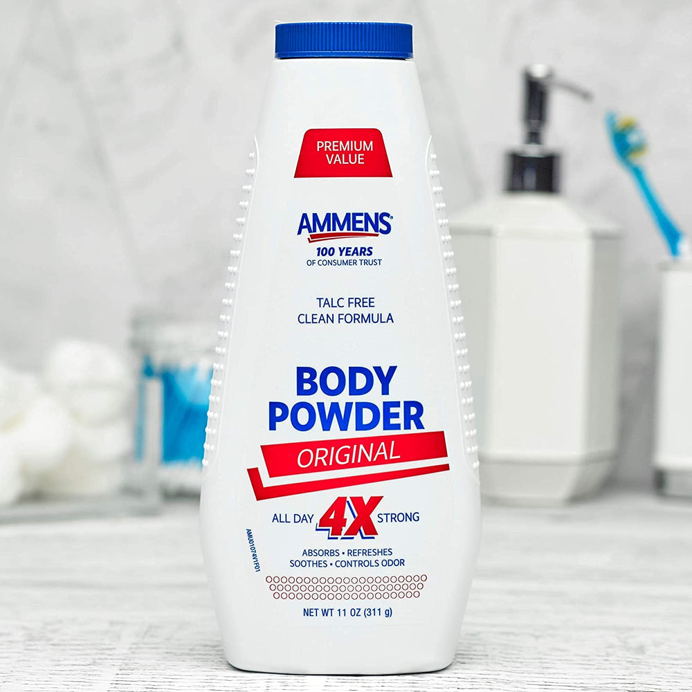 AMMENS Body Powder Original unisex design suits daily use and shared bathroom routines.