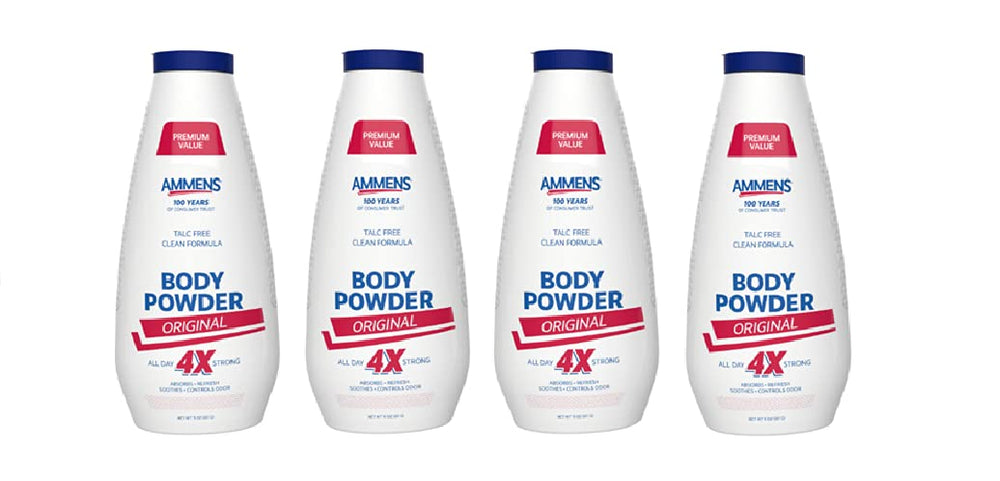 AMMENS Body Powder Original pack of four provides all-day deodorant protection.
