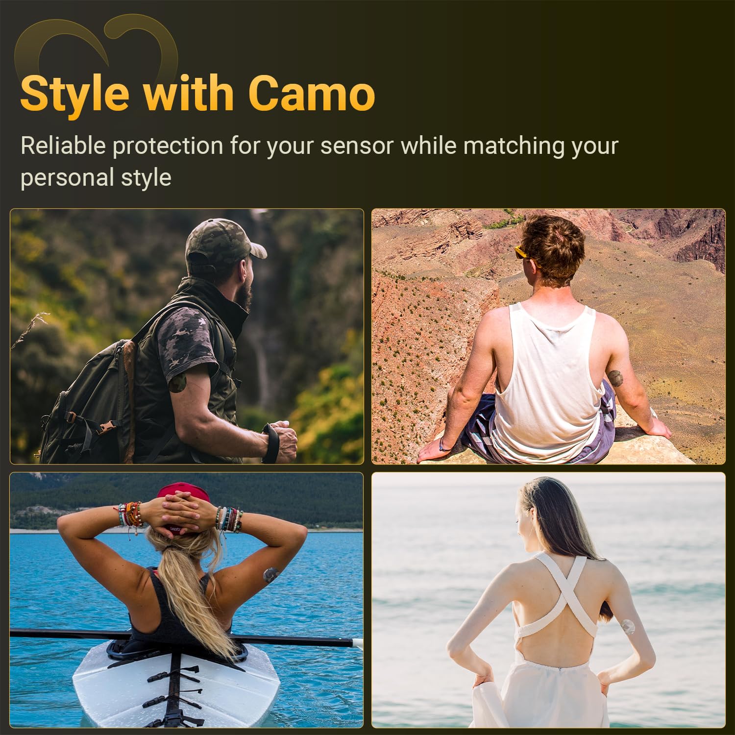 Amolyfe Dexcom G7 overpatch camo colorways for a rugged, stylish look.