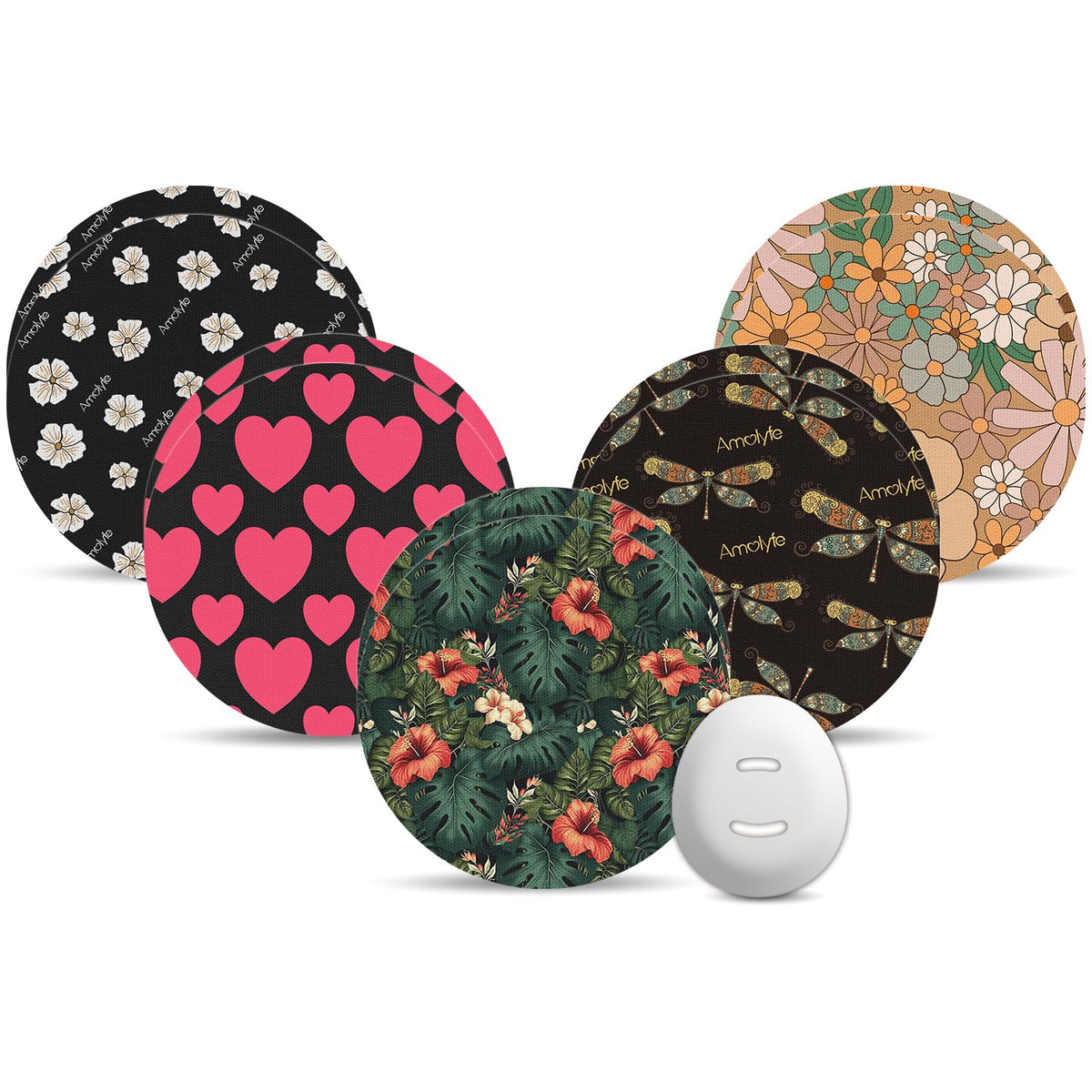 Amolyfe Dexcom G7 overpatch with heart print protects the sensor during workouts.