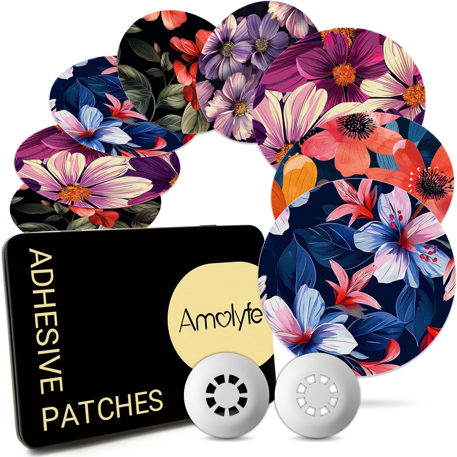 Amolyfe Libre3 cover with blue flower design protects the sensor during activities
