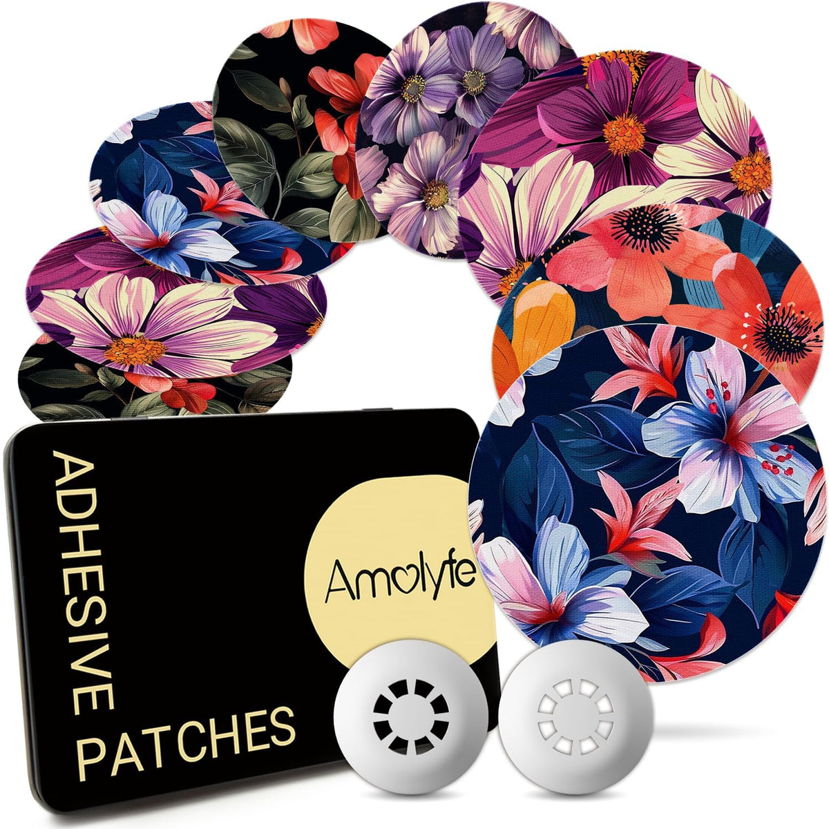 Amolyfe Libre3 cover with blue flower design protects the sensor during activities