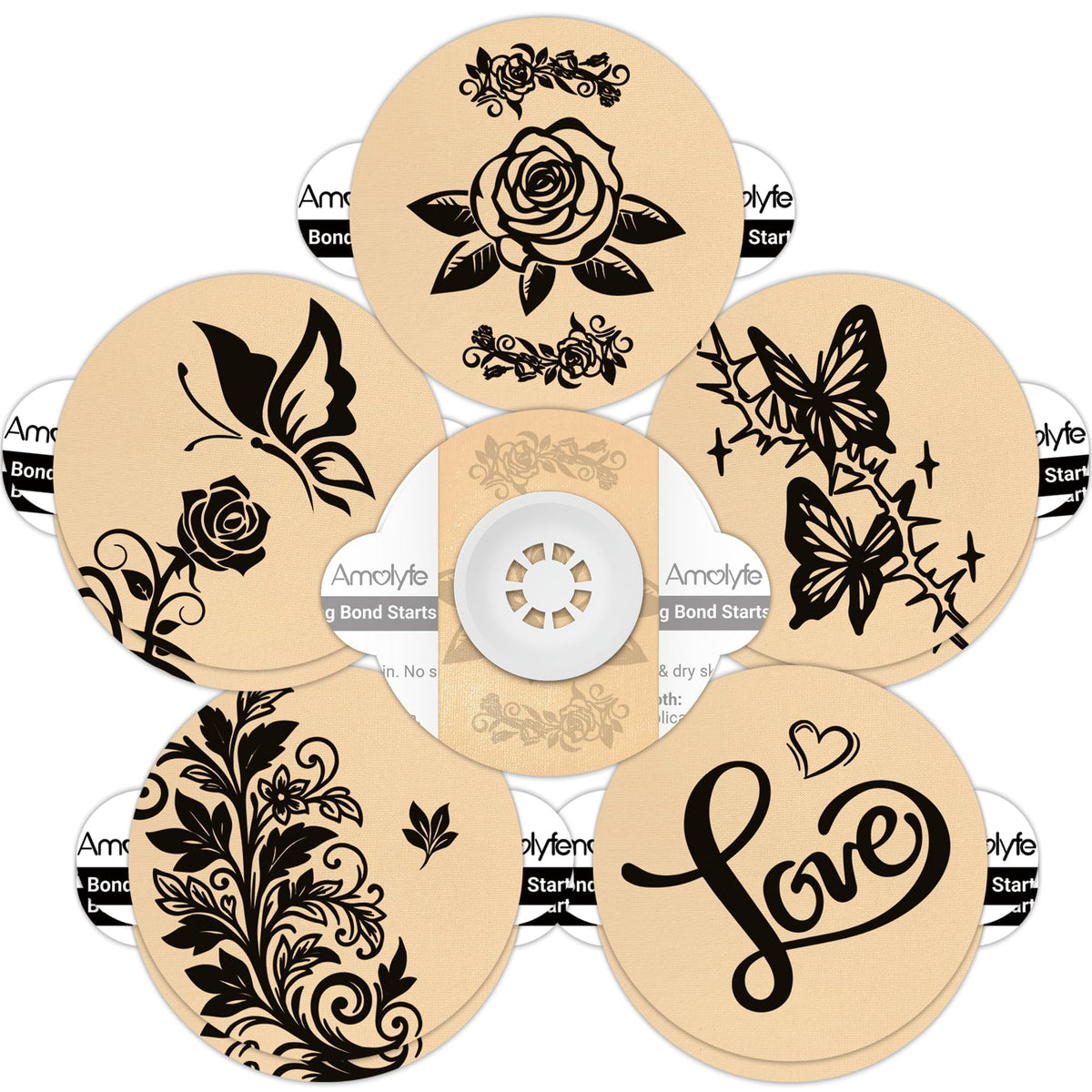 Amolyfe Libre3 tattoo-skin-look covers for discreet CGM wear.