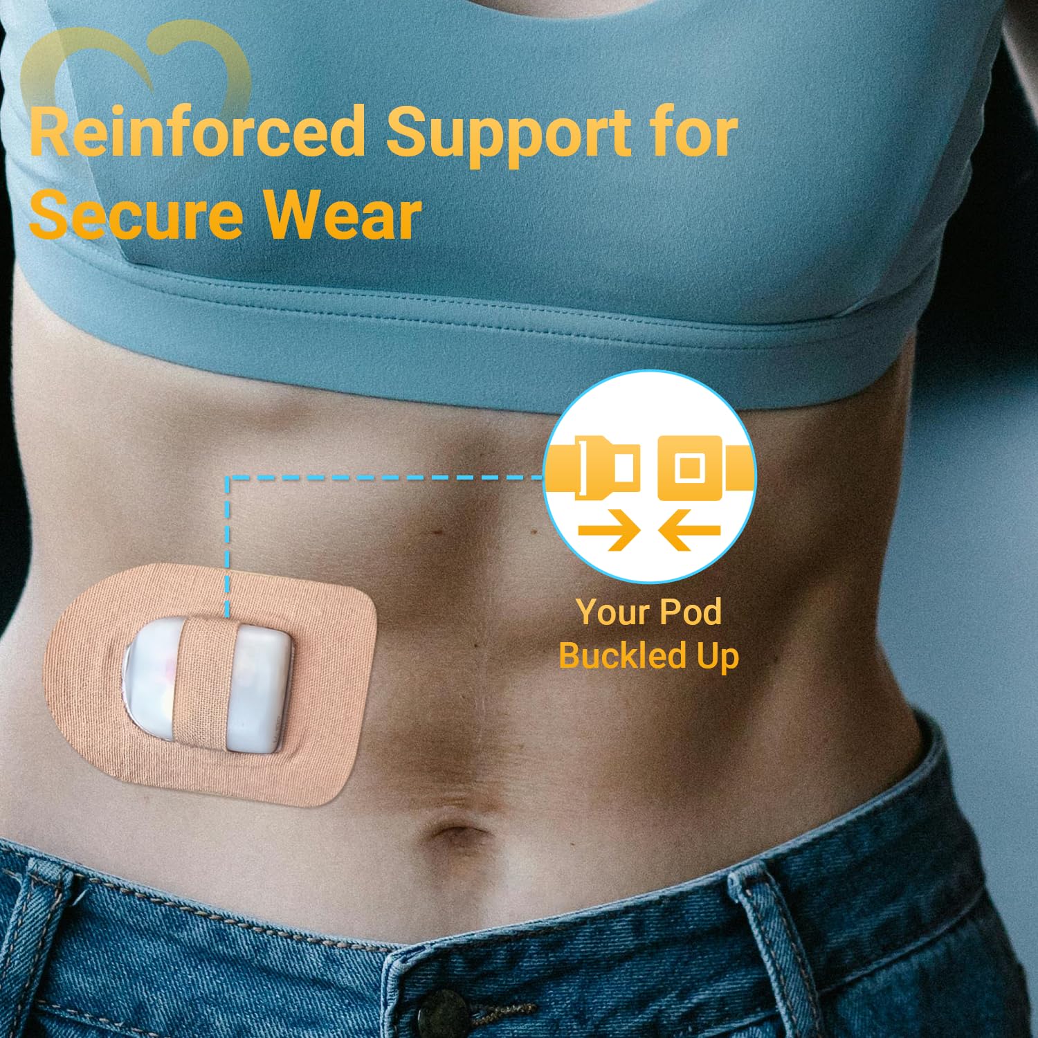 Amolyfe Omnipod5 middle strap stretch enables secure, comfortable wear over the pod.