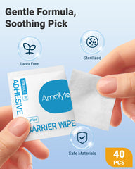 Close-up of Amolyfe wipes showing breathable barrier aiding adhesion longevity.