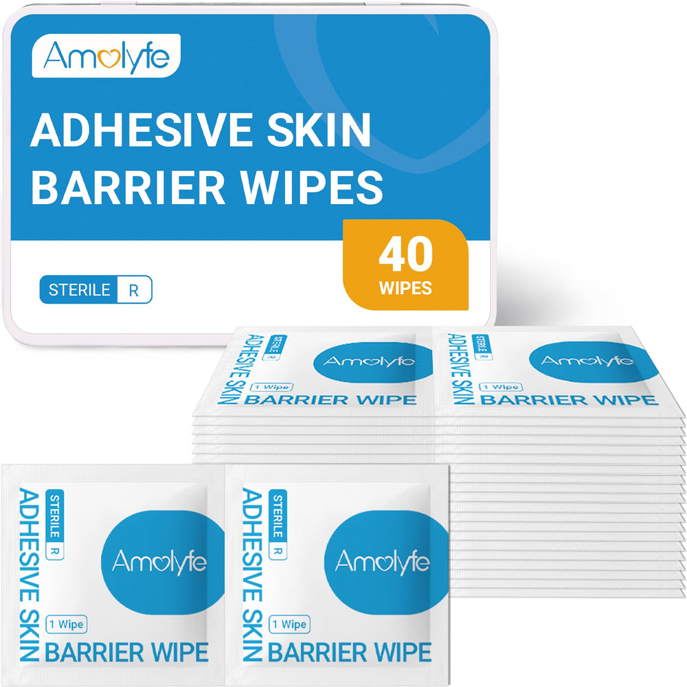 Amolyfe Skin Barrier Wipes in hinged tin box for adhesive protection.