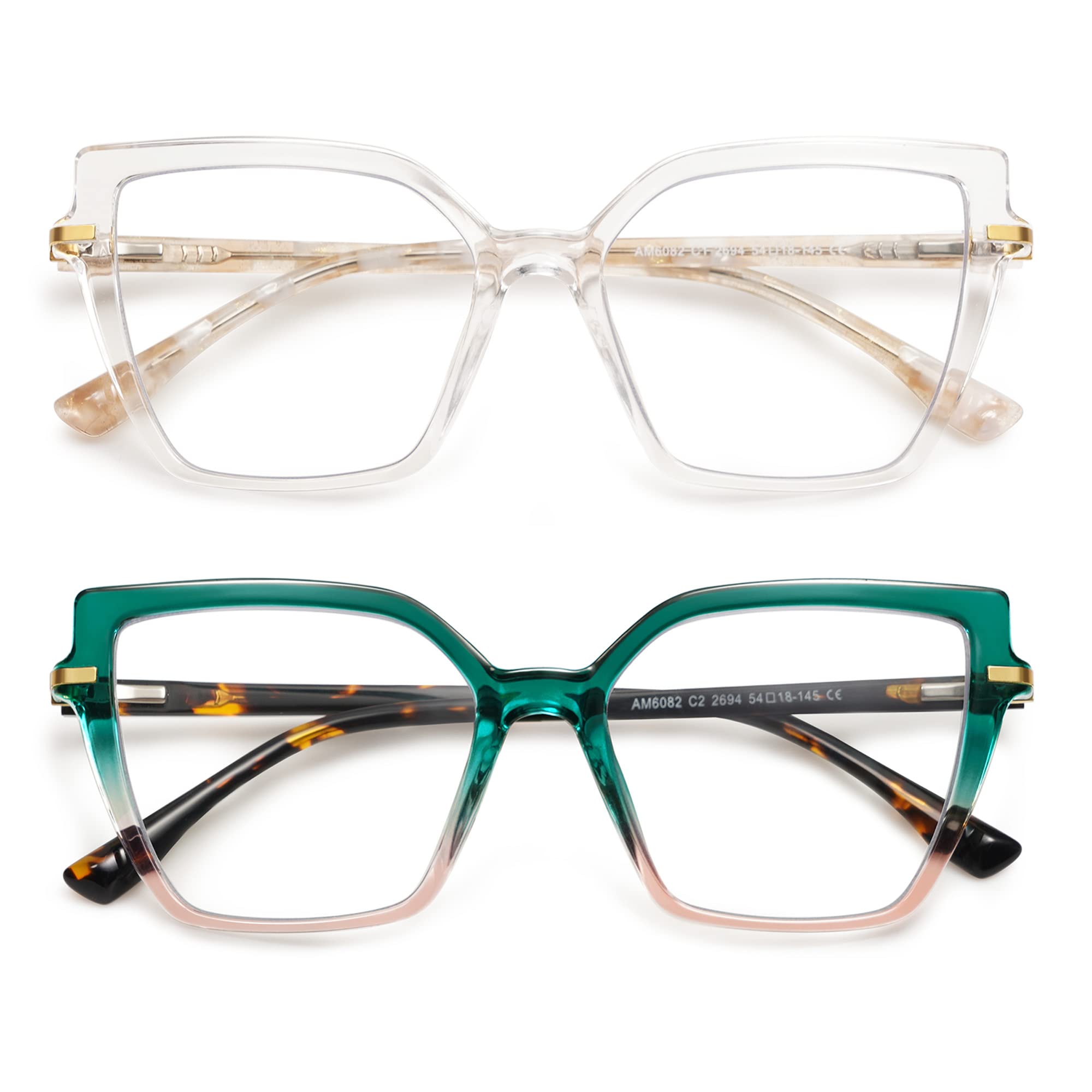 AMOMOMA 2-pack square blue light reading glasses front view for comfortable screen time.
