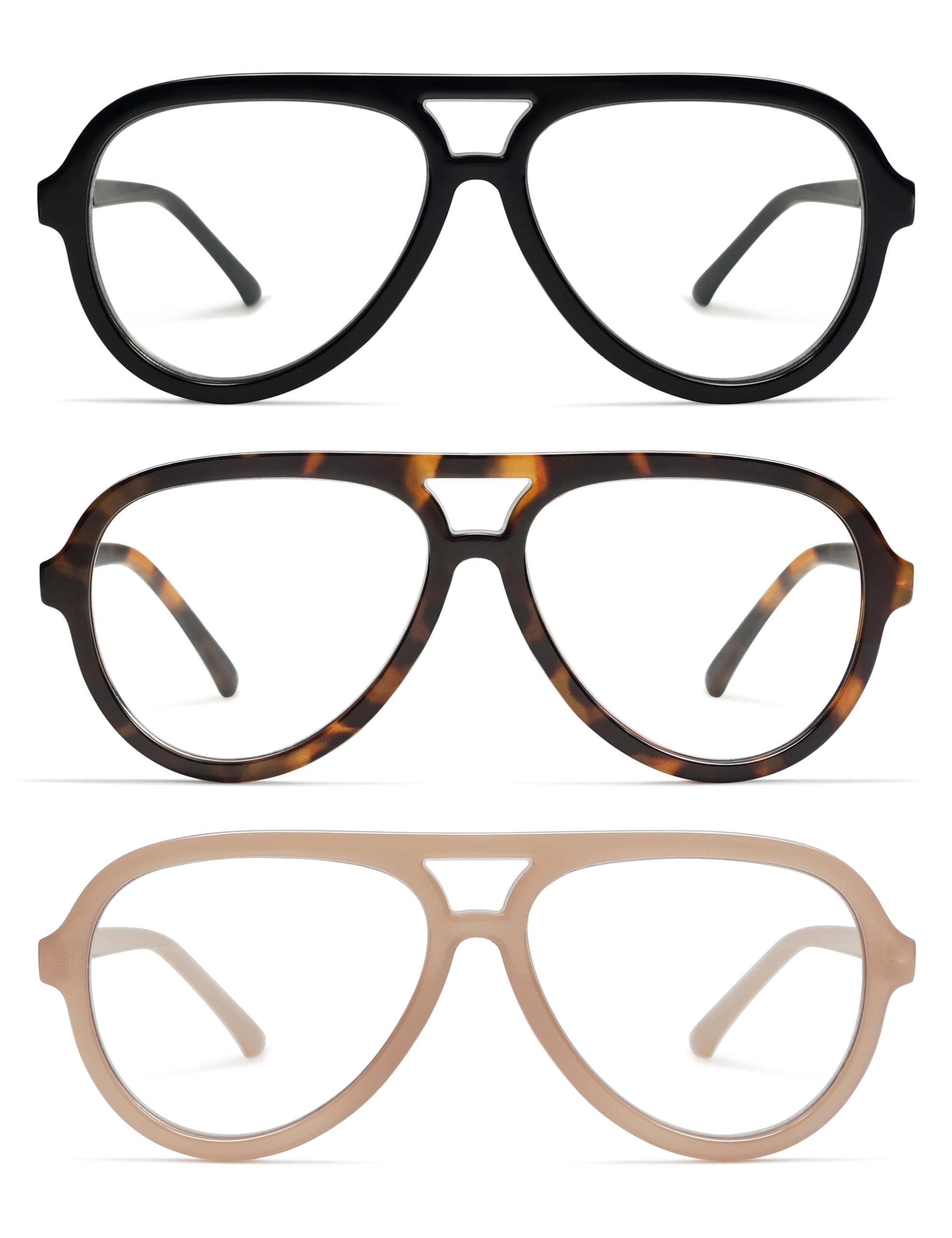 AMOMOMA 3-pack retro aviator glasses with blue-light blocking lenses for screen time comfort.