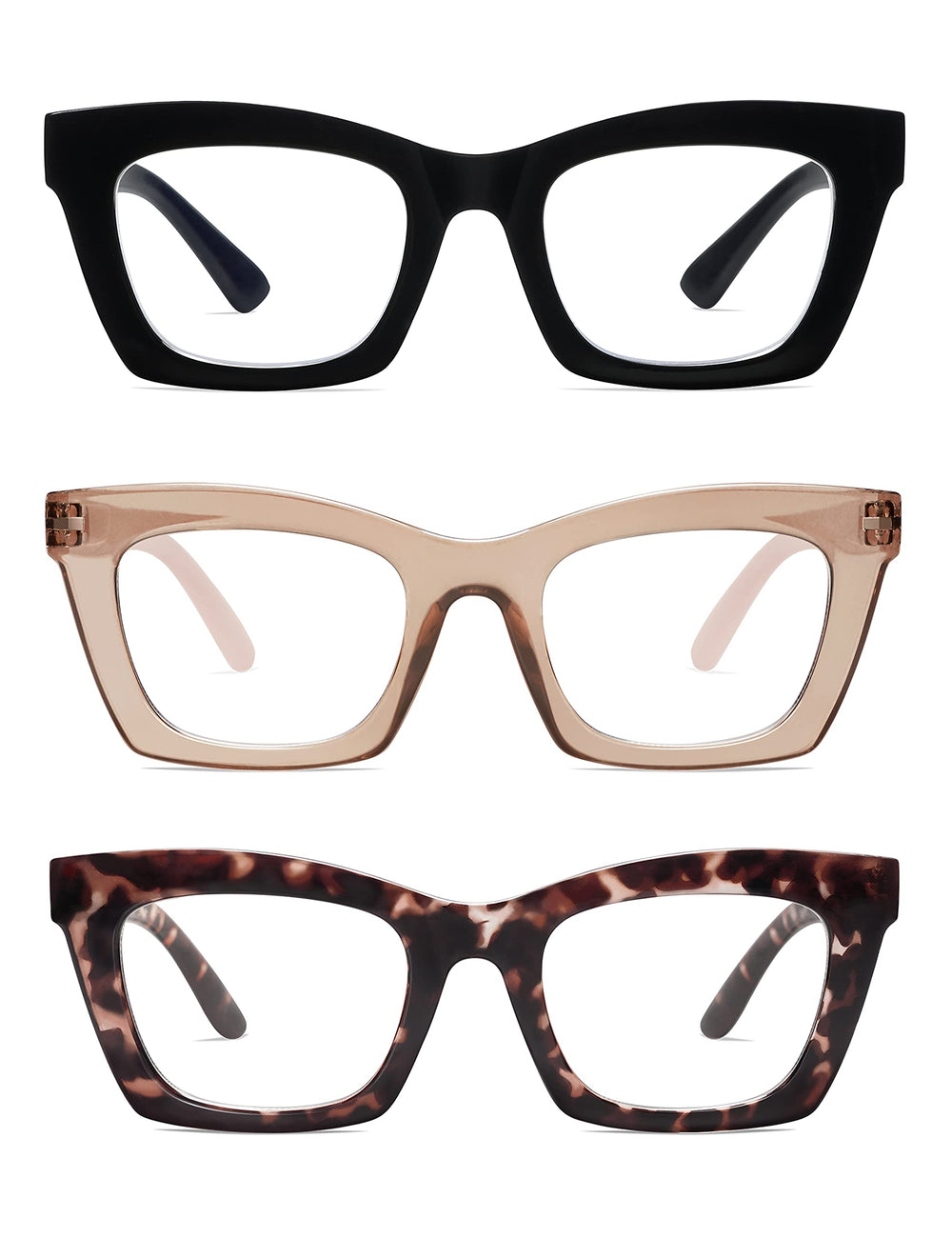AMOMOMA blue light reading glasses with oversized square frames for all-day screen comfort.