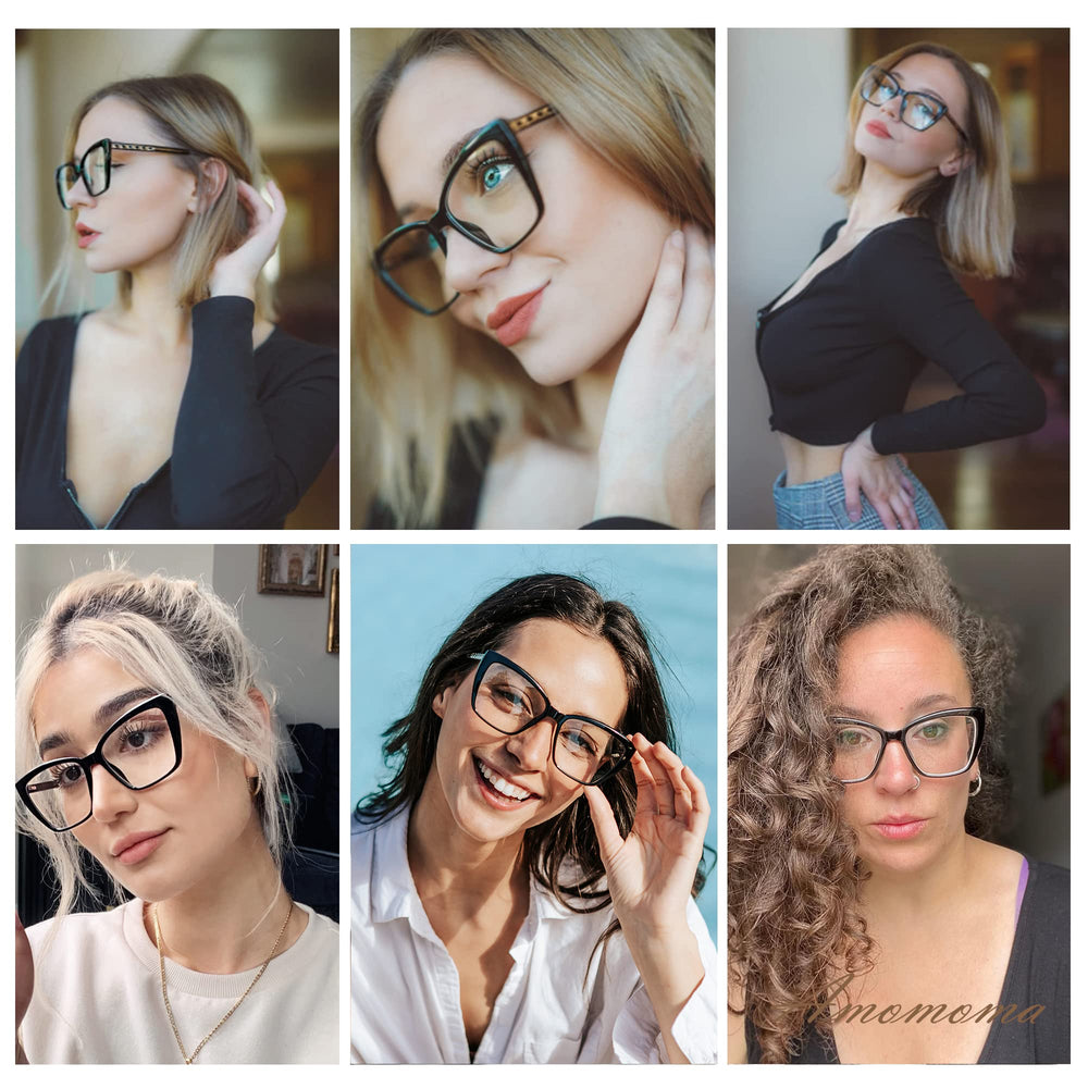 AMOMOMA cat-eye square frame detail highlights fashion-forward style for everyday wear.