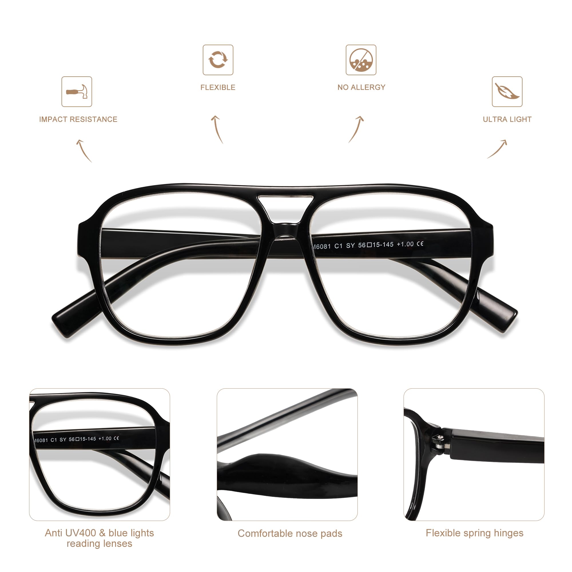 AMOMOMA large-fit aviator frames suitable for bigger faces