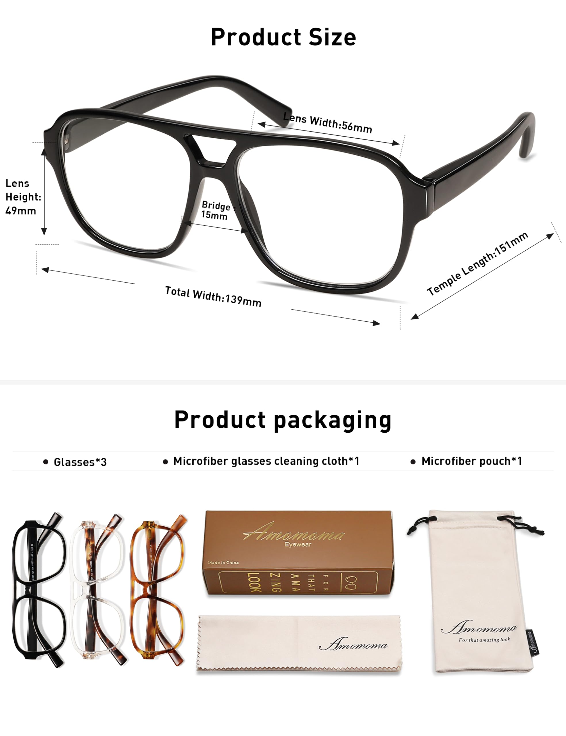 AMOMOMA packaging box with three glasses and accessories ready to gift