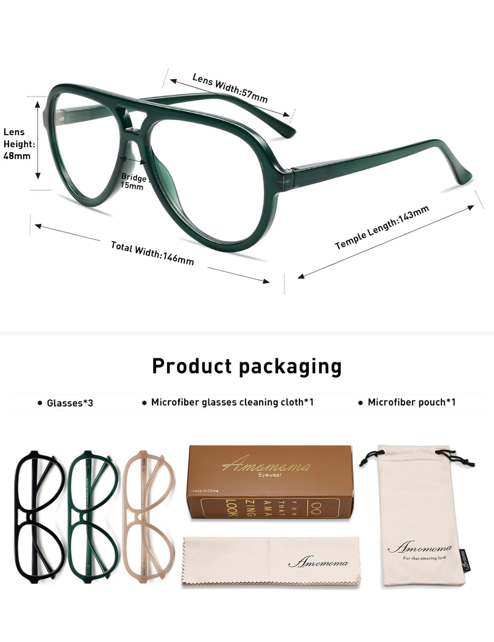 AMOMOMA spring hinges lightweight frame for comfortable all-day wear.