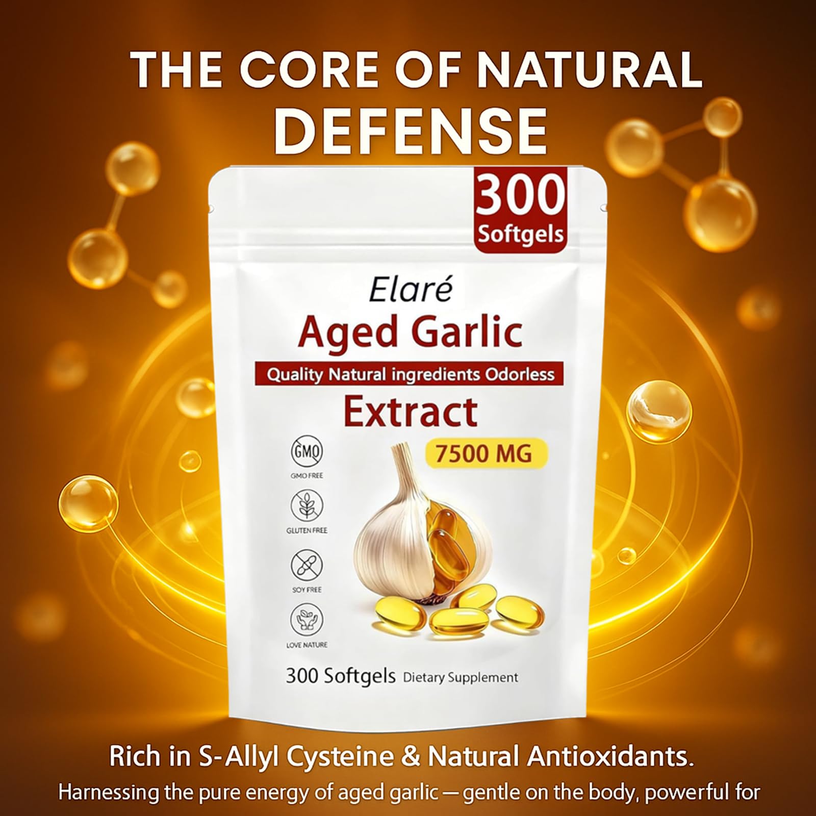 AMOQUCT Elare garlic extract focusing on immune support in softgels